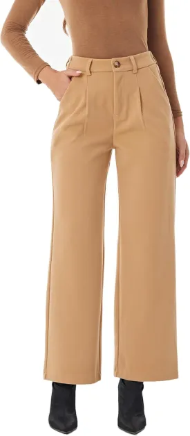 heipeiwa Women's Winter Fall Wool Blend Thick Warm Wide Leg Dress Business Casual Pants Trouser