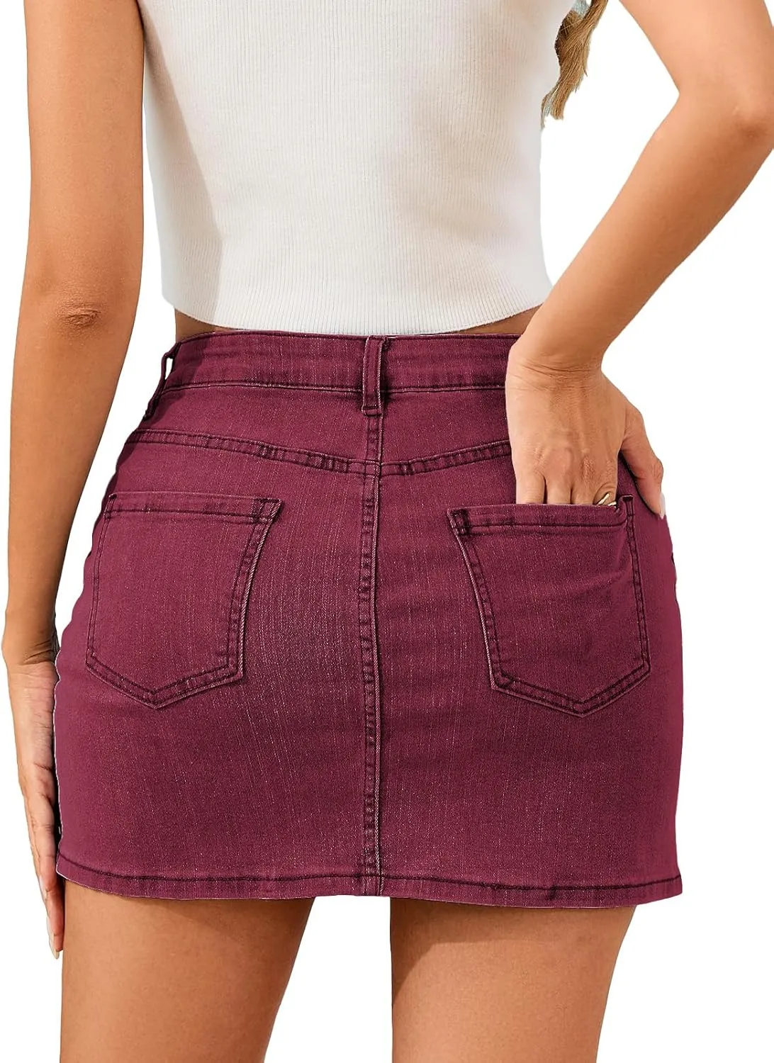 Jean Skirts for Women Stretchy Mini Skirt Side Slit with High Waisted Summer Casual Denim Skirt 2025 Trendy