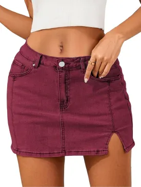 Jean Skirts for Women Stretchy Mini Skirt Side Slit with High Waisted Summer Casual Denim Skirt 2025 Trendy