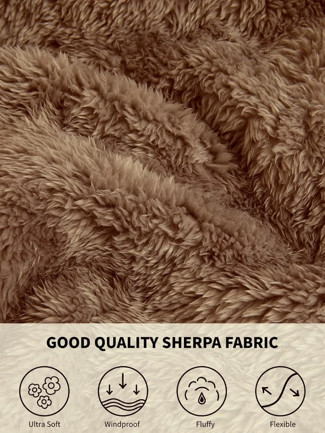 Karlywindow Men's Sherpa Jacket Fleece Full Zip Fuzzy Open Front Stand Collar Fall Winter Coat Outwear