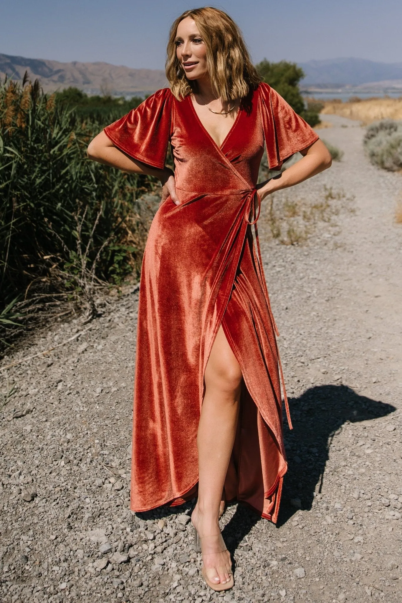 Katelyn Velvet Maxi Wrap Dress | Cinnamon
