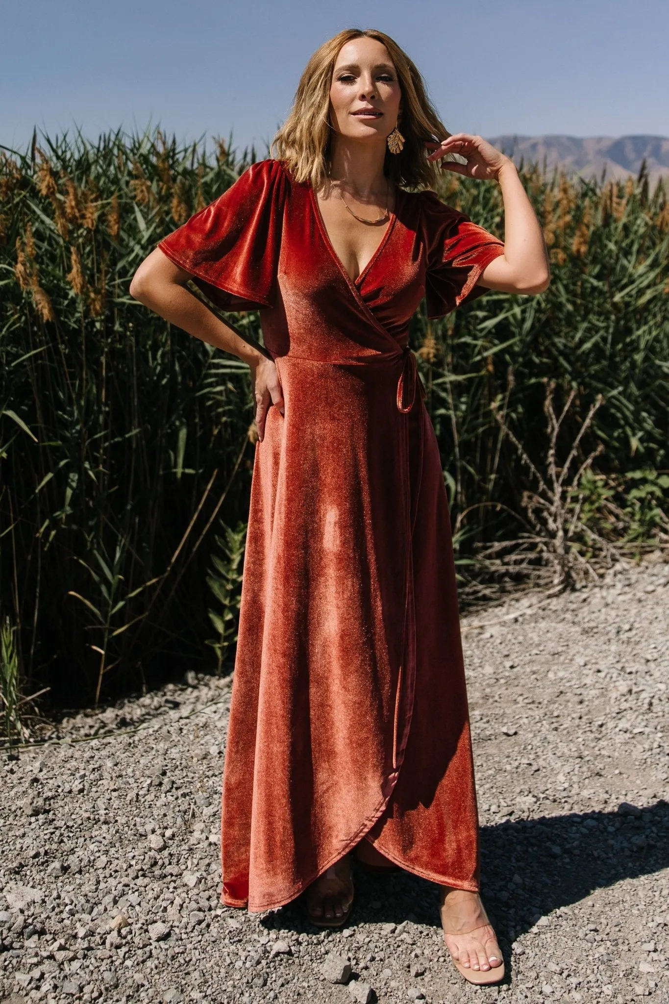 Katelyn Velvet Maxi Wrap Dress | Cinnamon