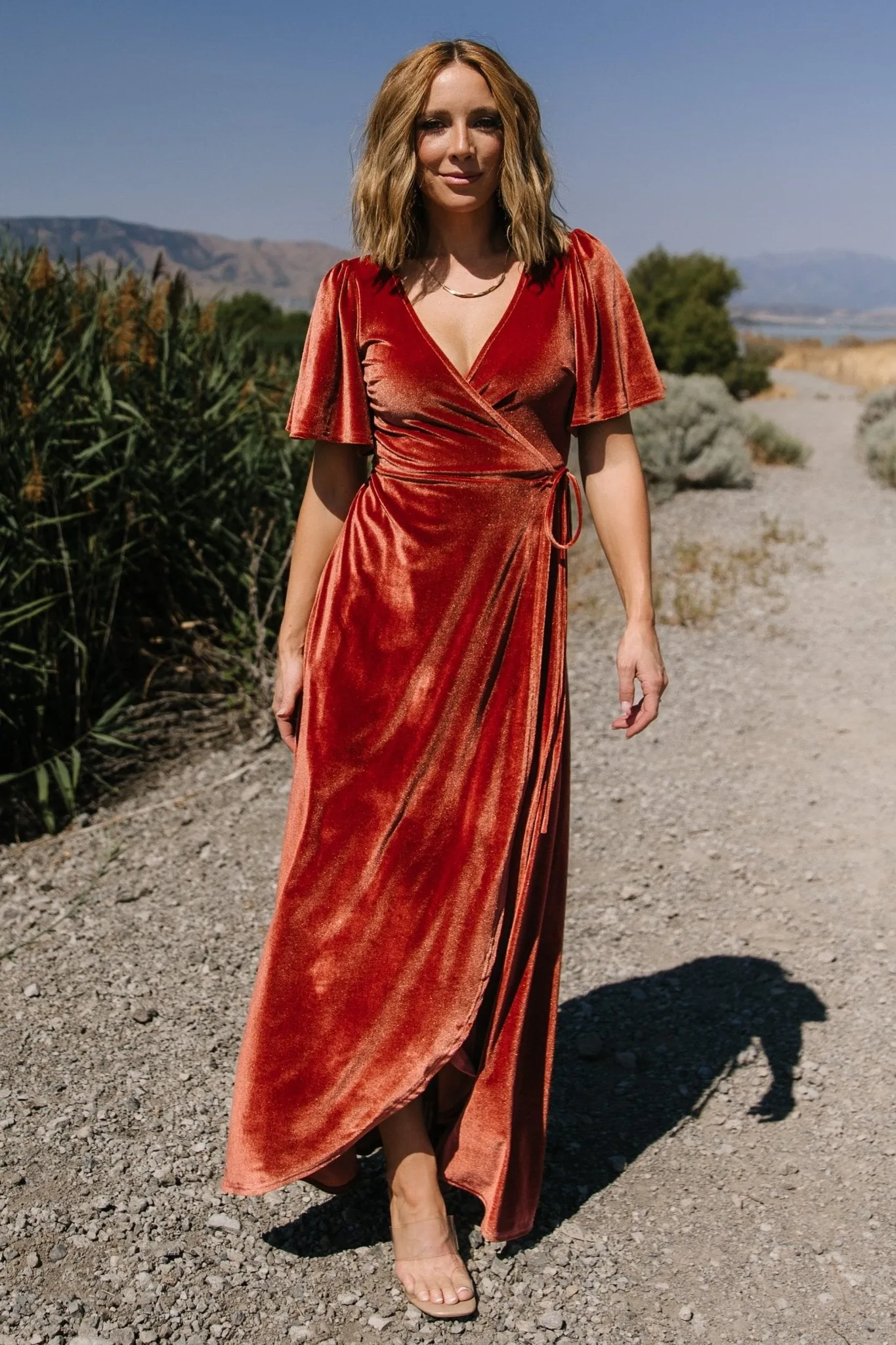 Katelyn Velvet Maxi Wrap Dress | Cinnamon
