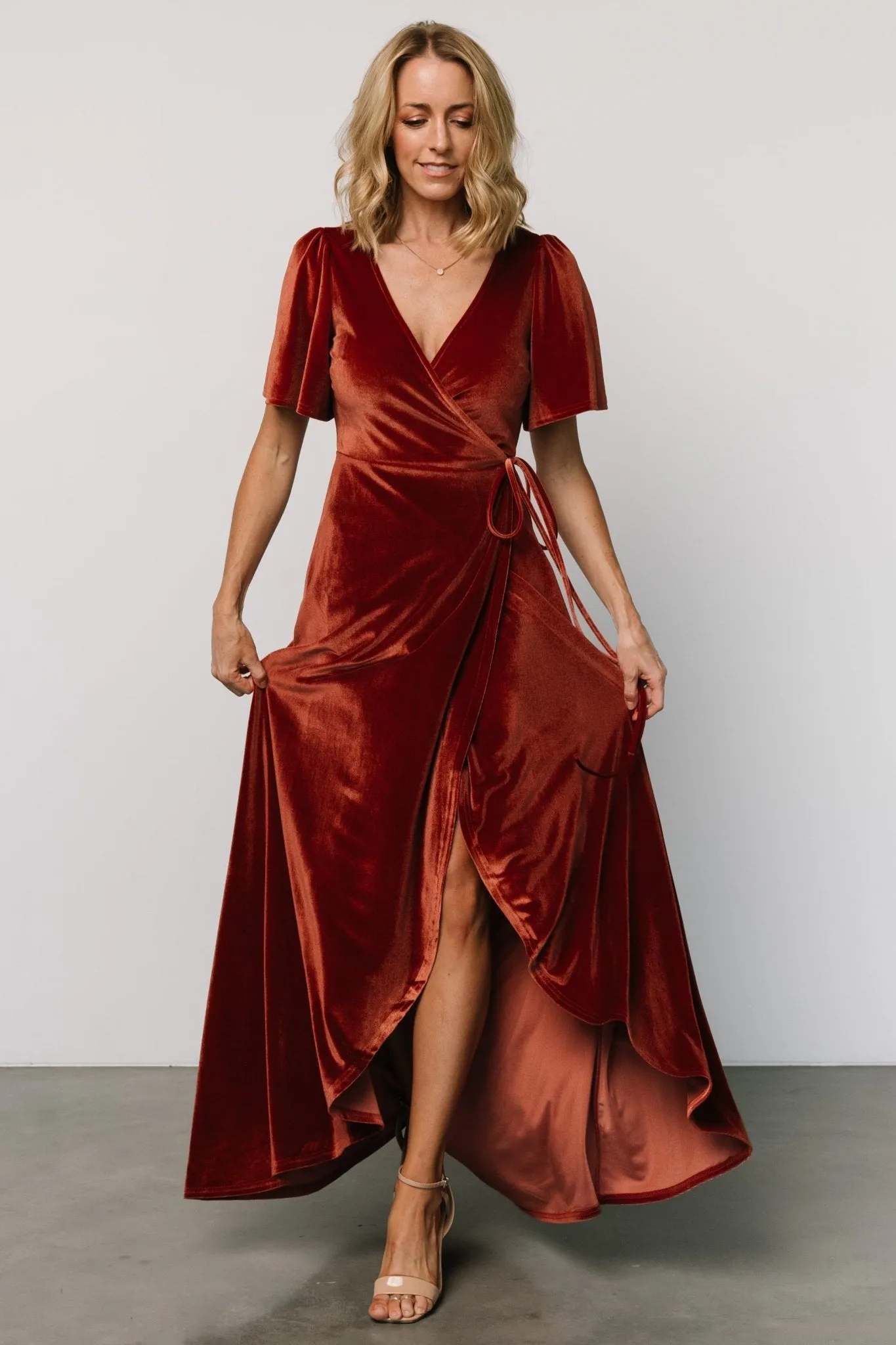Katelyn Velvet Maxi Wrap Dress | Cinnamon