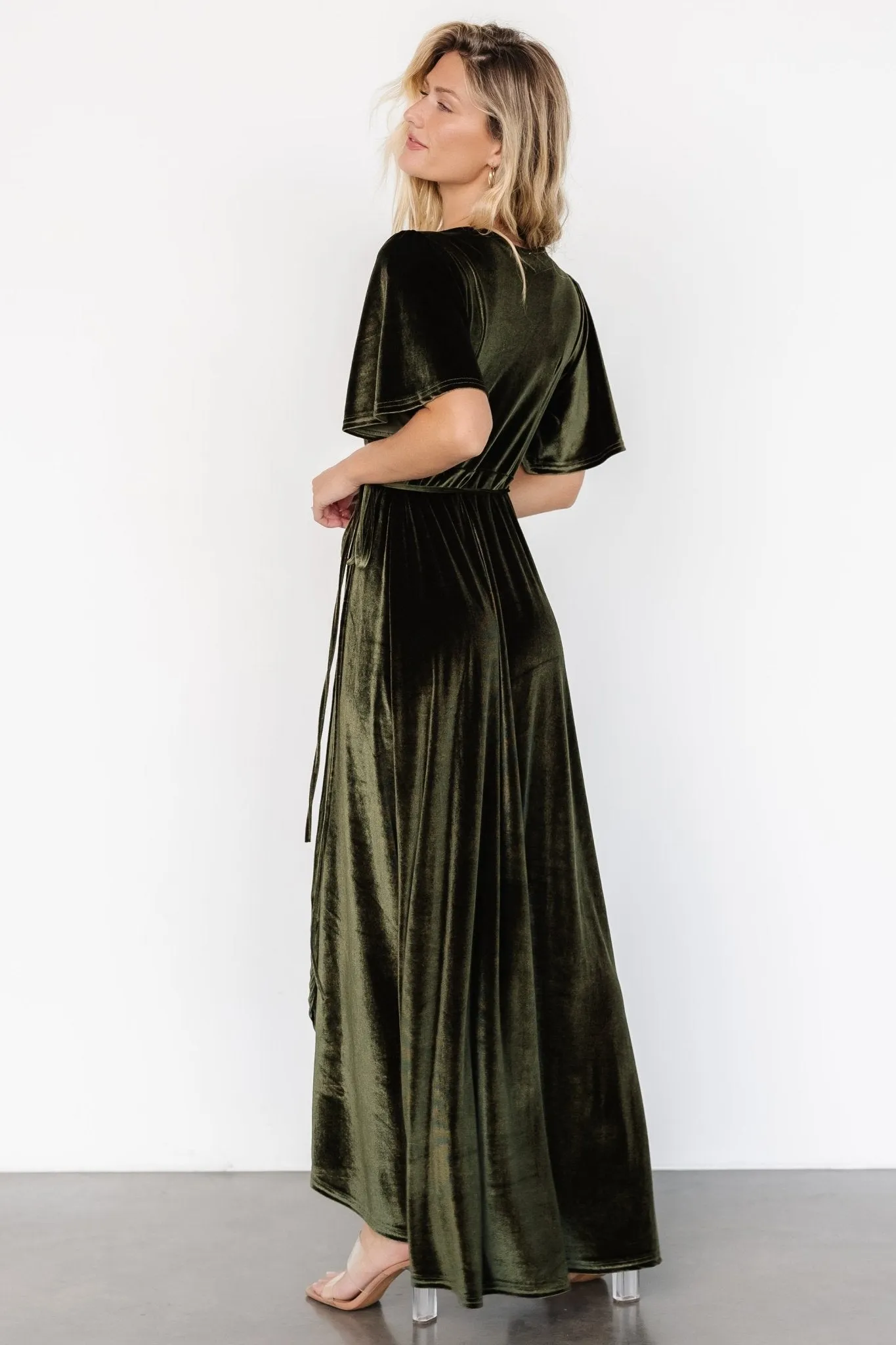 Katelyn Velvet Maxi Wrap Dress | Dark Olive