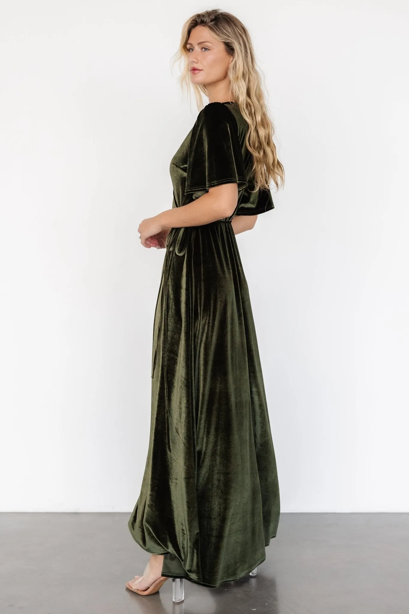 Katelyn Velvet Maxi Wrap Dress | Dark Olive
