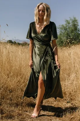 Katelyn Velvet Maxi Wrap Dress | Dark Olive