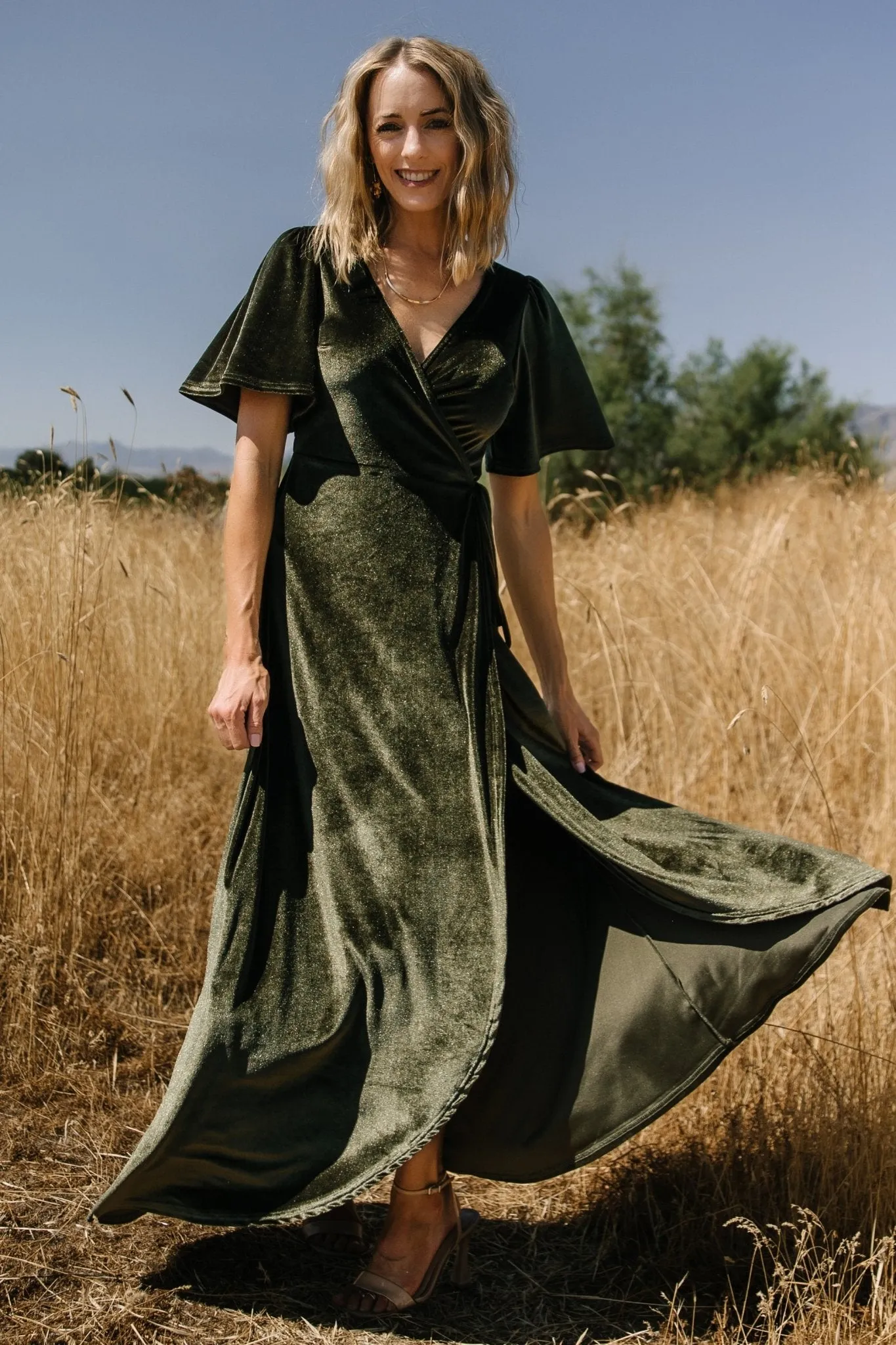 Katelyn Velvet Maxi Wrap Dress | Dark Olive