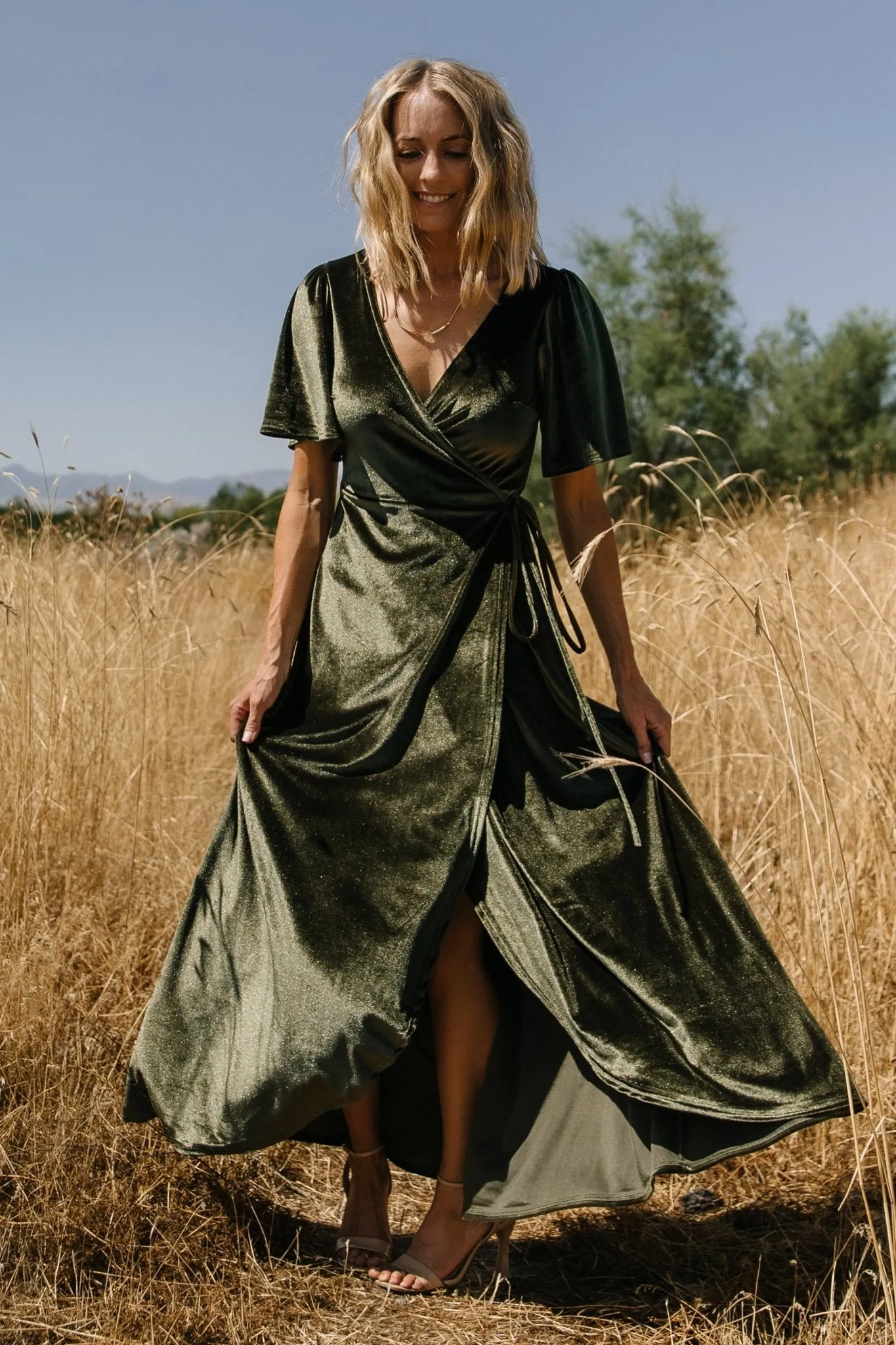 Katelyn Velvet Maxi Wrap Dress | Dark Olive