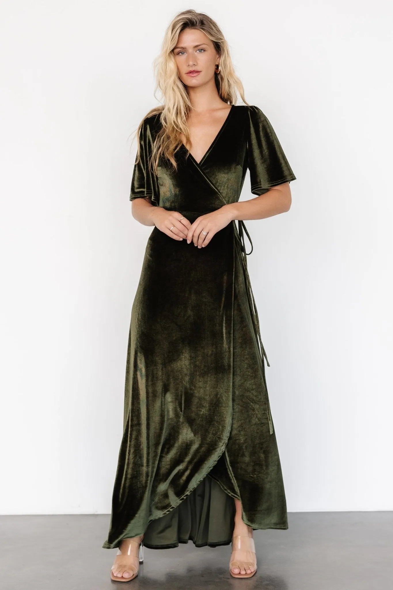 Katelyn Velvet Maxi Wrap Dress | Dark Olive