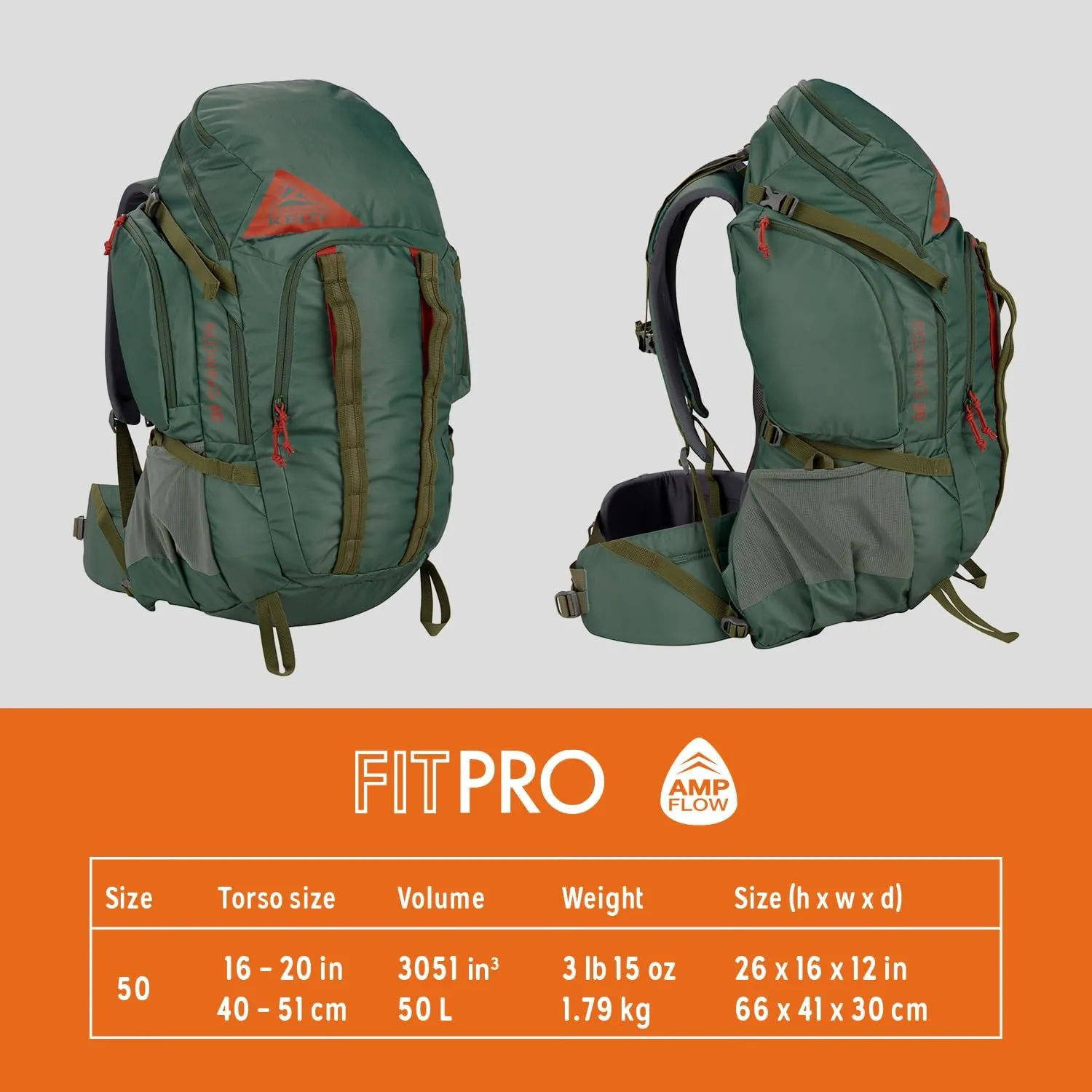 Kelty Redwing 50 – 50 Liter Internal Frame Backpack for Hiking, Backpacking, Travel, Hip Belt, Tailored Fit, 2023 (Duck Green)