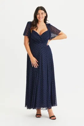 Kemi Navy Velvet Lollidot Bolero Wrap Bodice Maxi Gown