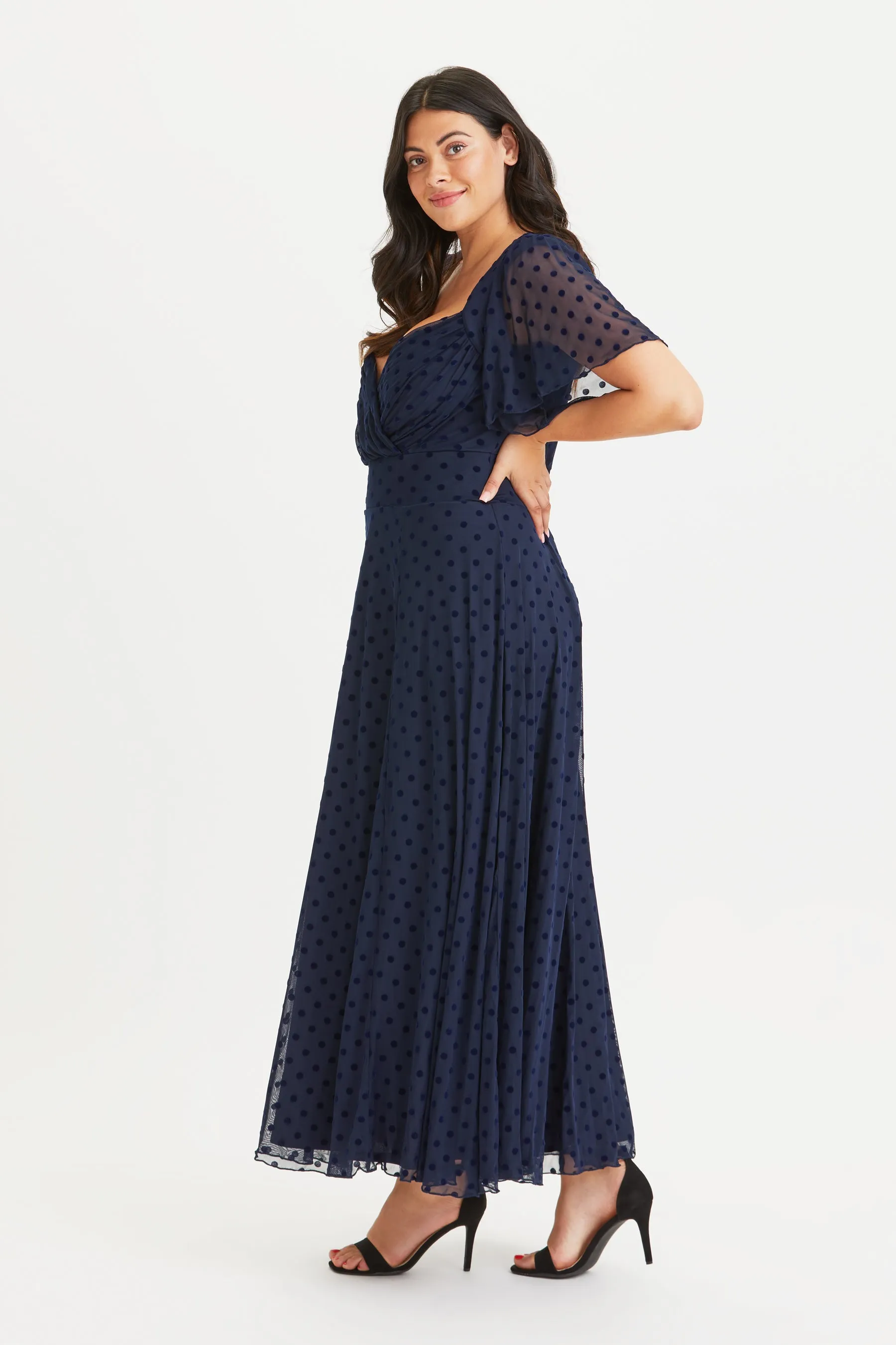 Kemi Navy Velvet Lollidot Bolero Wrap Bodice Maxi Gown