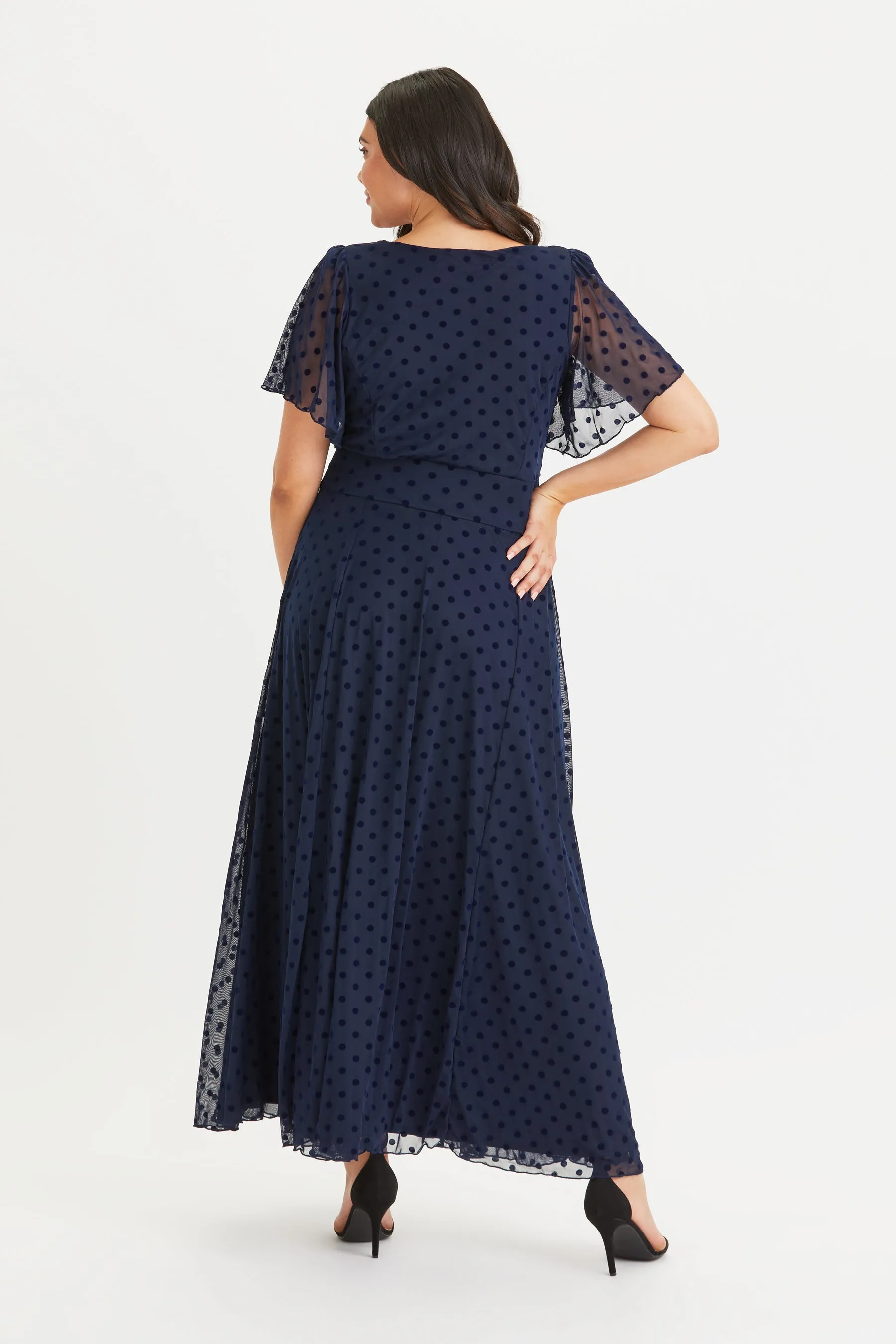 Kemi Navy Velvet Lollidot Bolero Wrap Bodice Maxi Gown