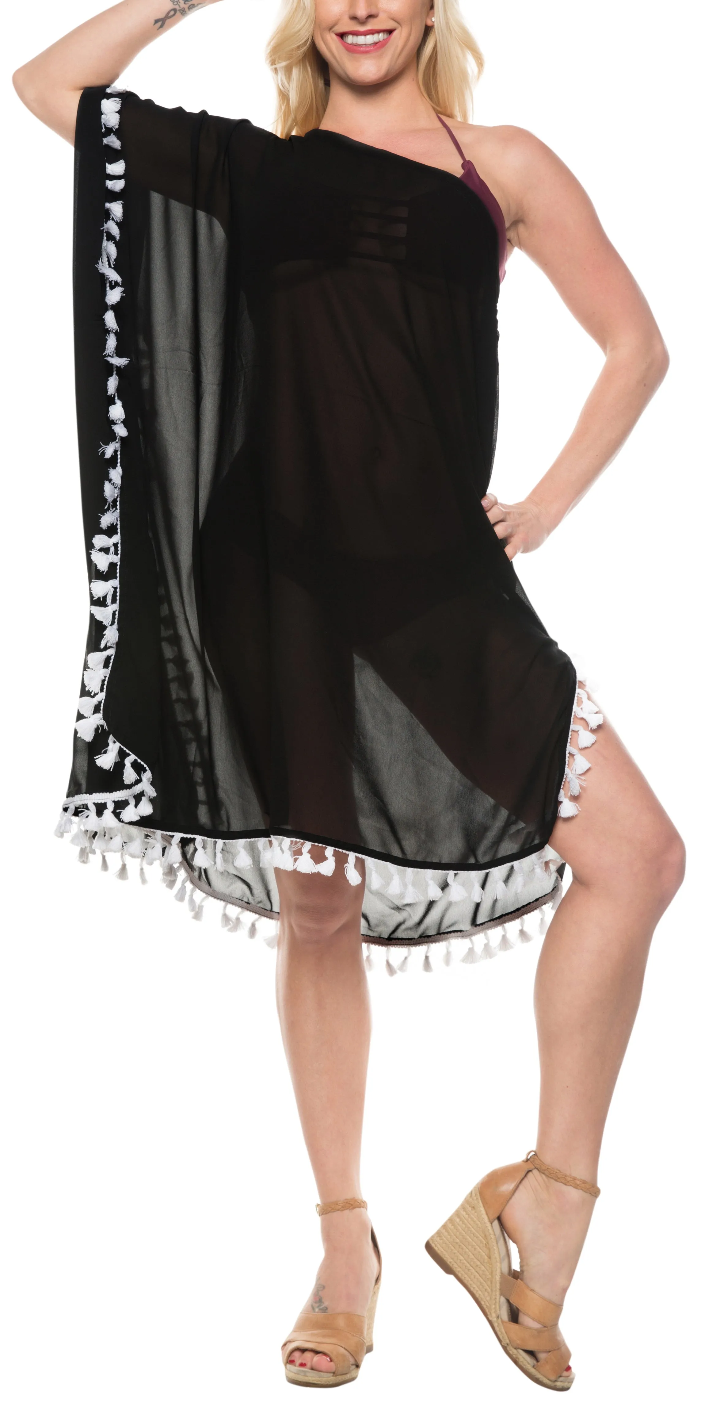 LA LEELA Women's Loose Beach Wear Bathing Suit Cover-up 1X-2X Black-AC682
