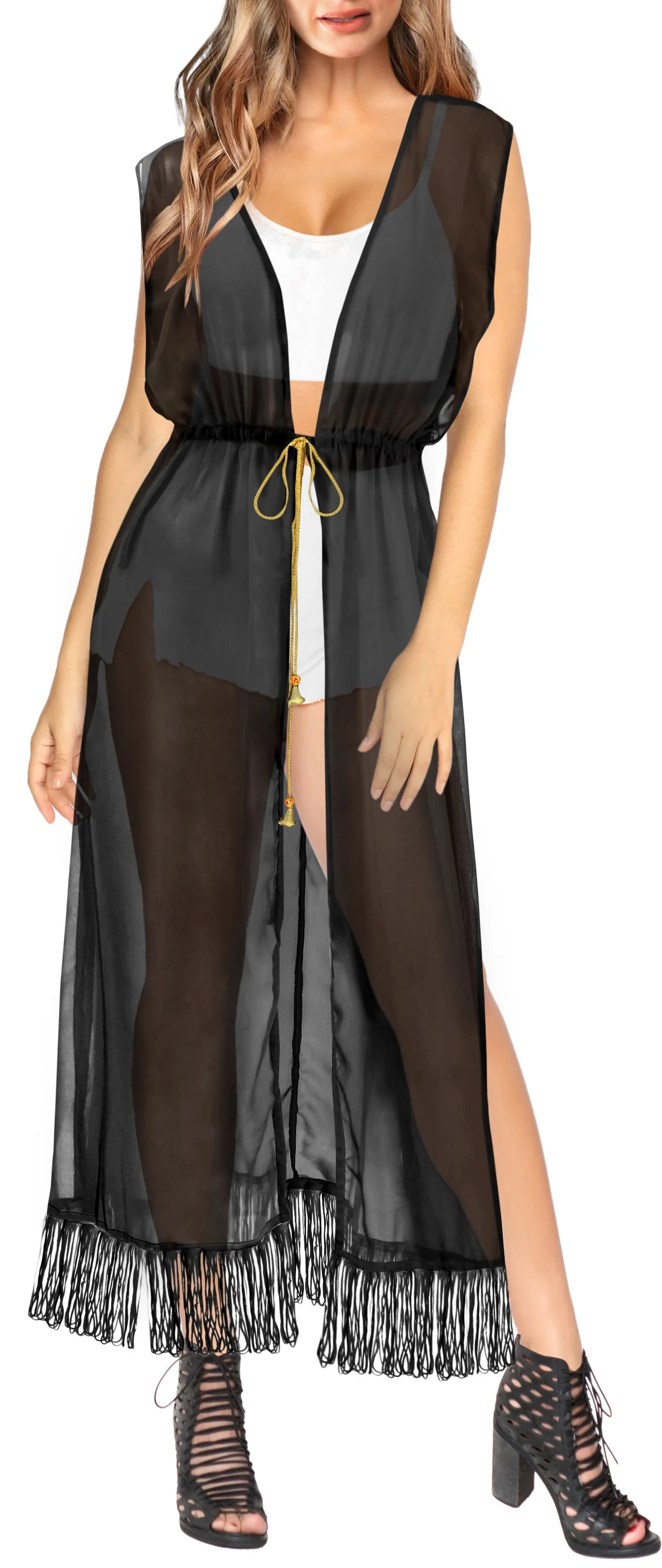 LA LEELA Women's Open Front Oversized Kimono Cardigan M-L Charcoal