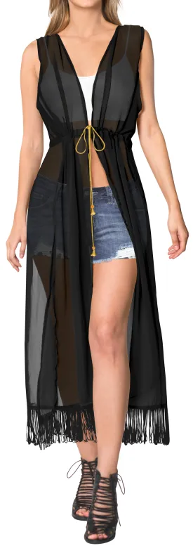 LA LEELA Women's Open Front Oversized Kimono Cardigan M-L Charcoal