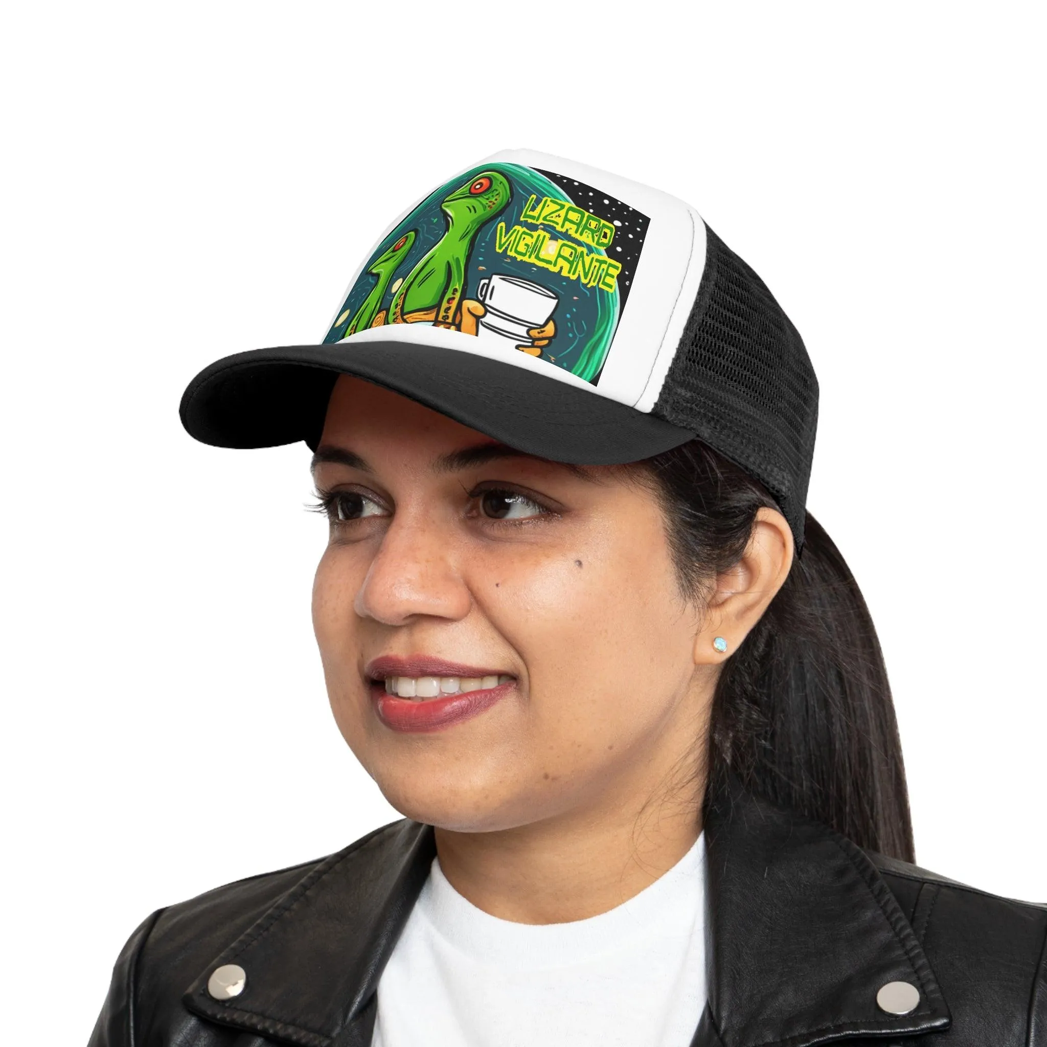 Lizard Vigilante Premium Coffee Cartoon Mesh Cap