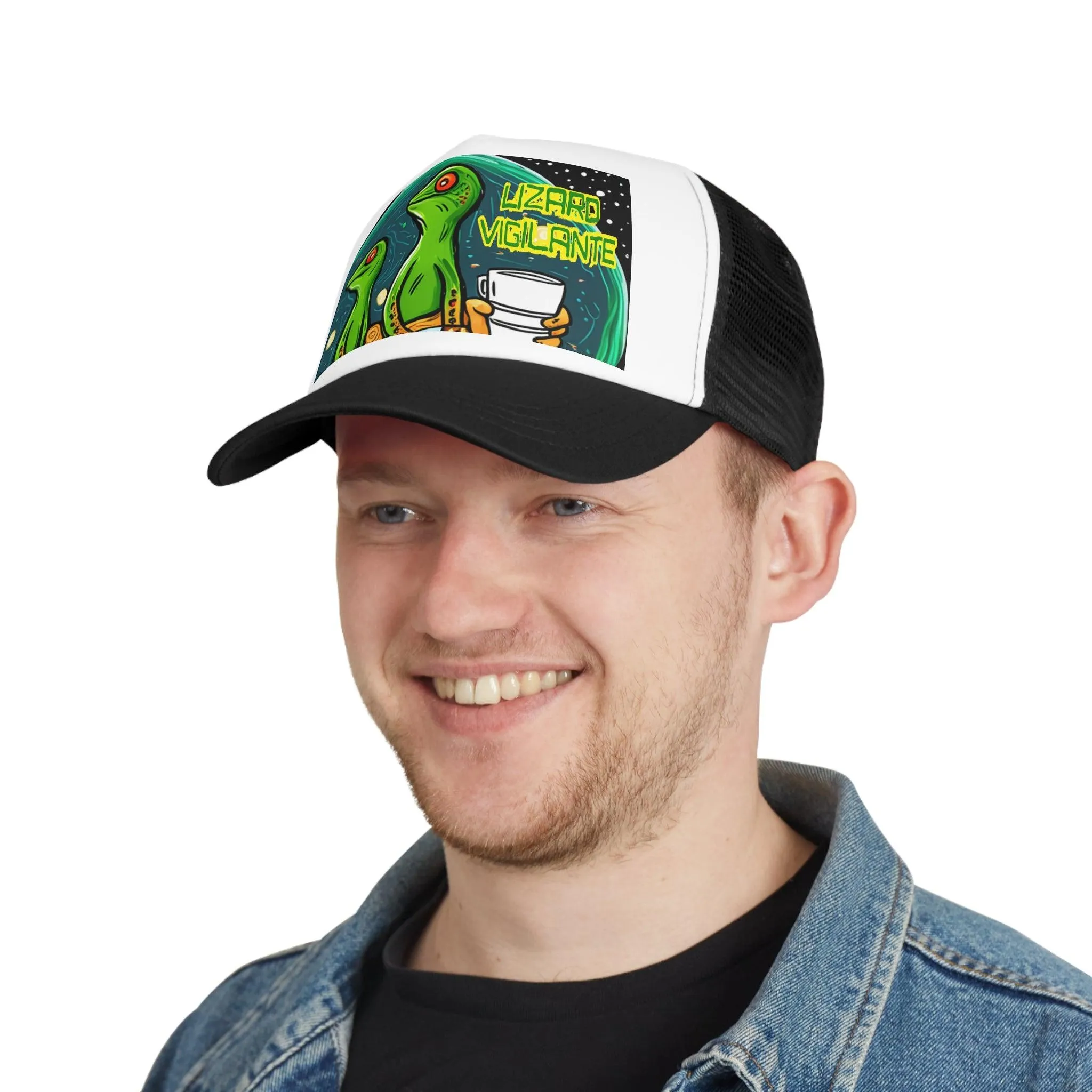 Lizard Vigilante Premium Coffee Cartoon Mesh Cap