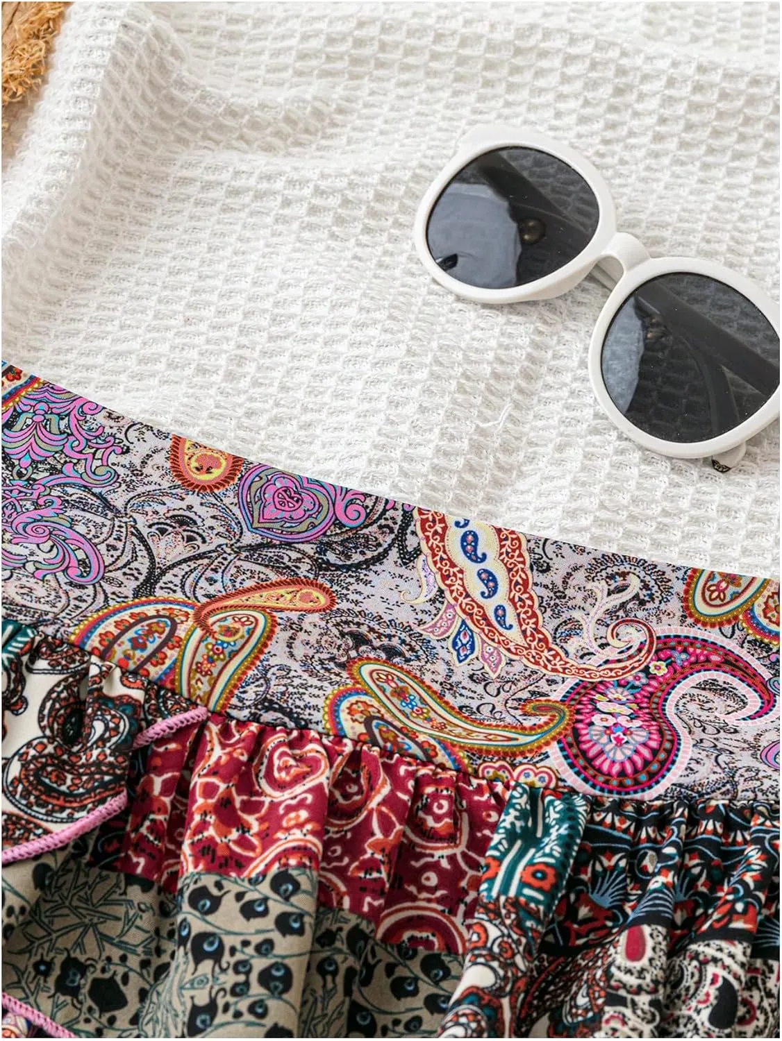 MakeMeChic Women's Boho Ruffle Hem Layered Skirt Paisley Print A Line Mini Skirts