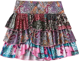 MakeMeChic Women's Boho Ruffle Hem Layered Skirt Paisley Print A Line Mini Skirts