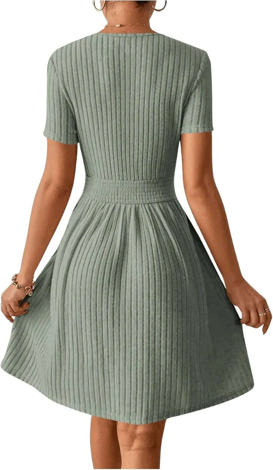 Milumia Women's Short Sleeve Ribbed Knit A Line Dress Flare Hem Casual Short Sweater Dresses