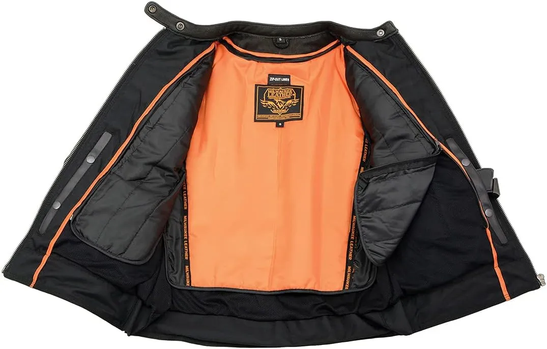 Milwaukee Leather MLL2551 Women's Scooter Black Leather Vented Lightweight Triple Stitch Motorcycle Jacket