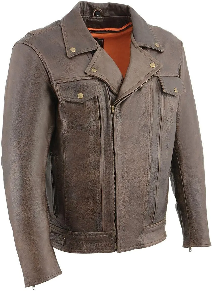 Milwaukee Leather MLM1522 Men's Vented Retro Brown Leather Motorcycle Jacket