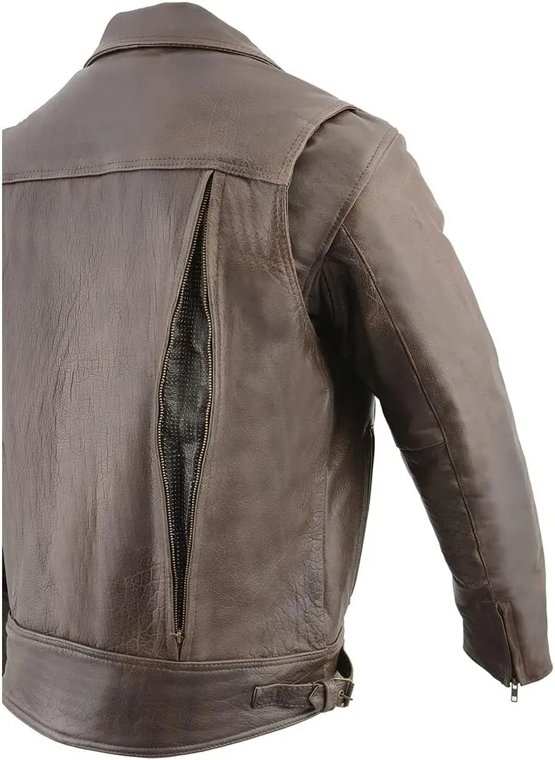 Milwaukee Leather MLM1522 Men's Vented Retro Brown Leather Motorcycle Jacket