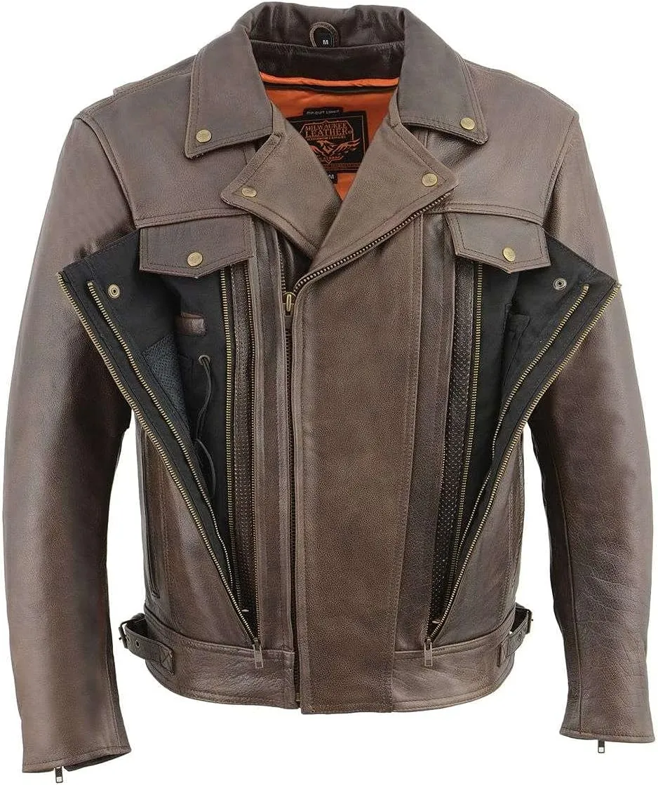 Milwaukee Leather MLM1522 Men's Vented Retro Brown Leather Motorcycle Jacket