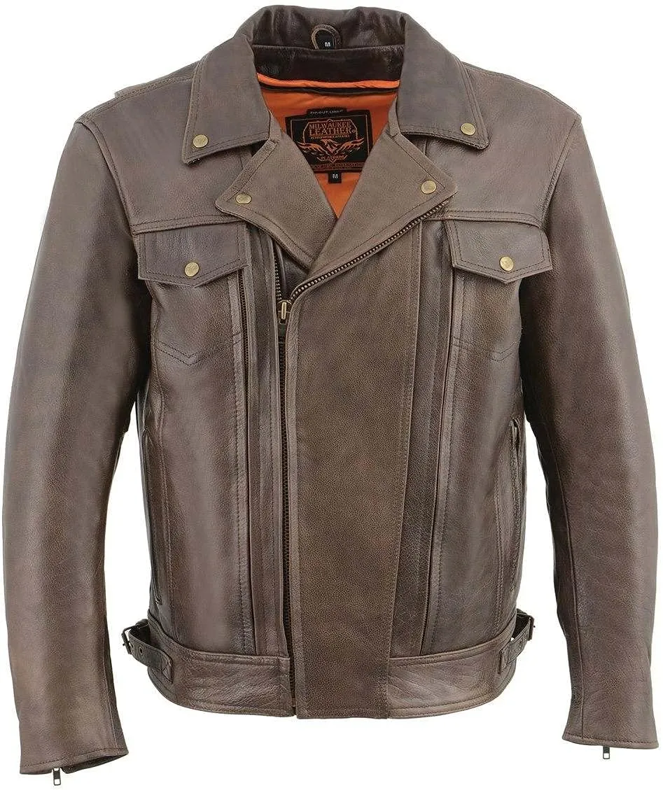 Milwaukee Leather MLM1522 Men's Vented Retro Brown Leather Motorcycle Jacket