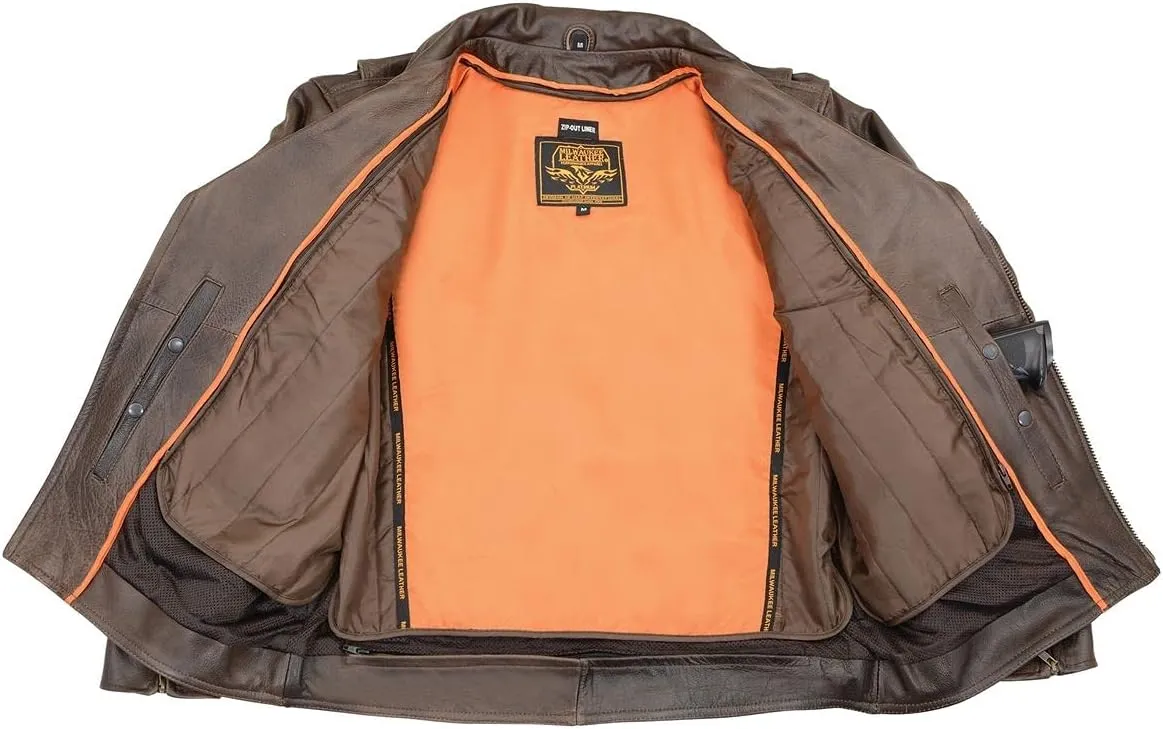 Milwaukee Leather MLM1522 Men's Vented Retro Brown Leather Motorcycle Jacket
