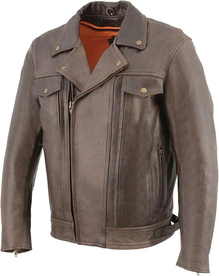Milwaukee Leather MLM1522 Men's Vented Retro Brown Leather Motorcycle Jacket