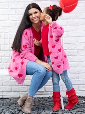 Mommy and Me I Love You Lots Oversized Heart Cardigan