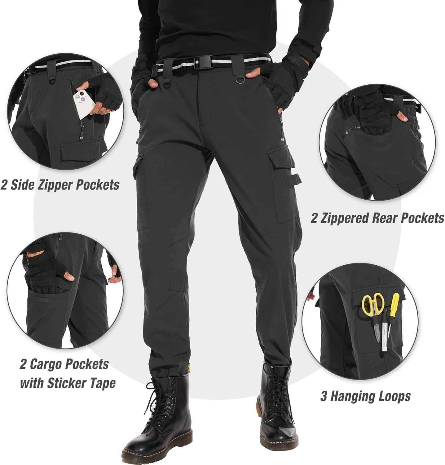 MOURCE Mens Fleece Lined Hiking Pants Waterproof - Insulated Outdoor Snow Ski Pants for Men