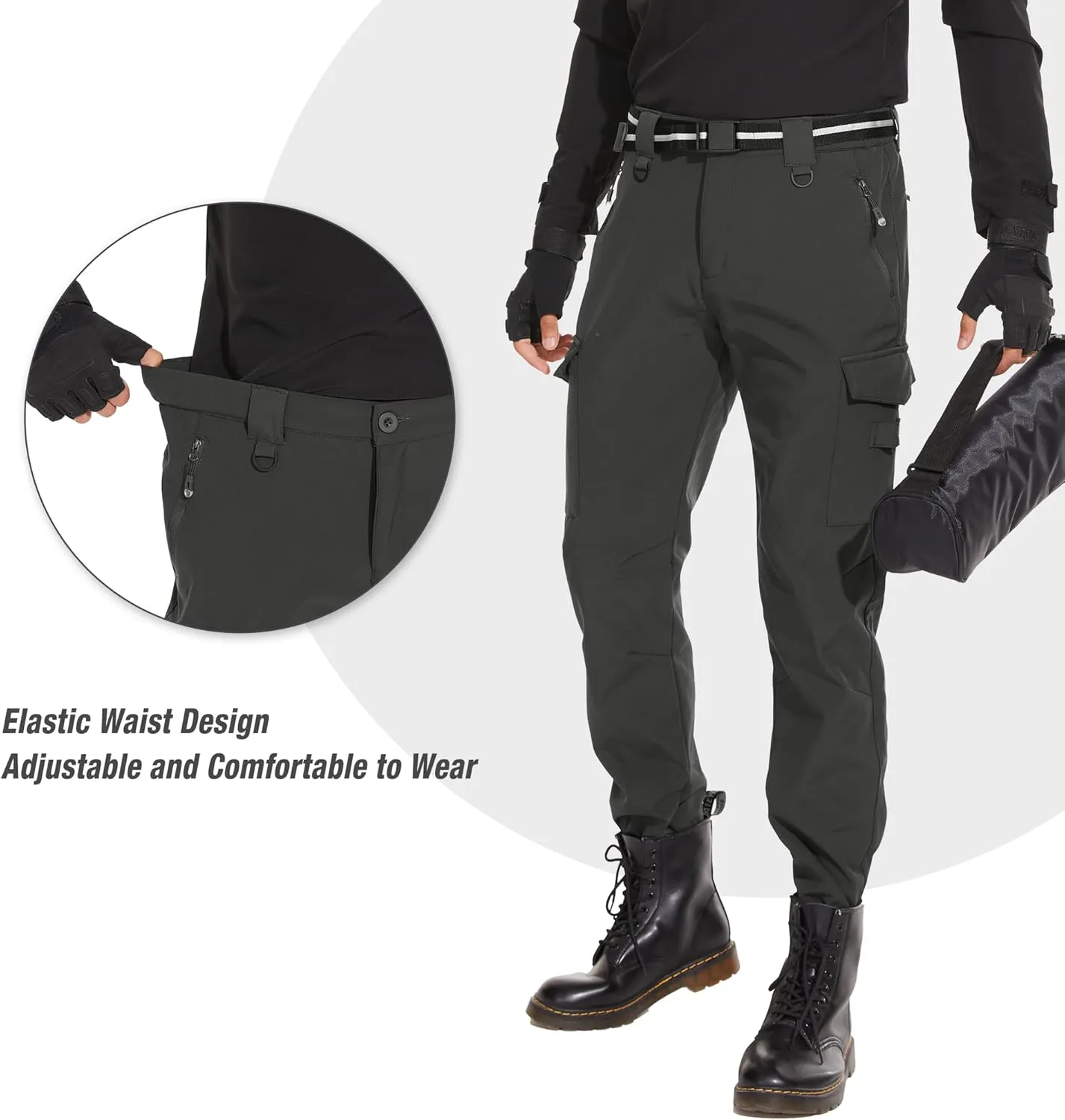 MOURCE Mens Fleece Lined Hiking Pants Waterproof - Insulated Outdoor Snow Ski Pants for Men