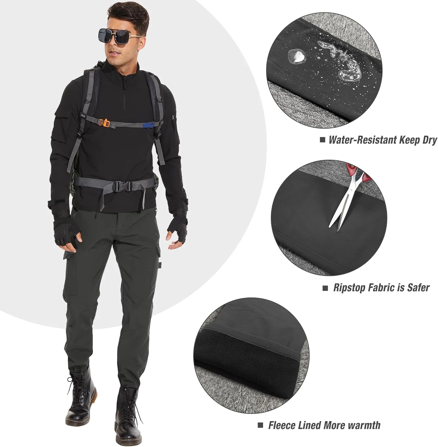 MOURCE Mens Fleece Lined Hiking Pants Waterproof - Insulated Outdoor Snow Ski Pants for Men