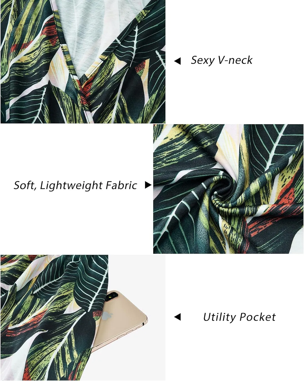 Newshows Womens Summer Short Sleeve Casual Dresses V Neck Floral Vacation Sundress Faux Wrap Midi Dress with Pockets