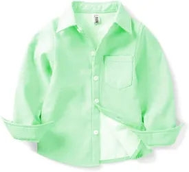 OCHENTA Boys' Fleece-Lined Oxford Dress Shirt Kids Long Sleeve Button Down Warm Top
