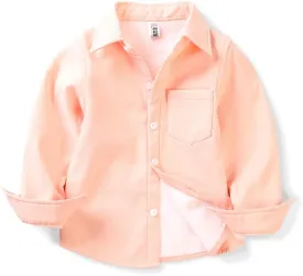 OCHENTA Boys' Fleece-Lined Oxford Dress Shirt Kids Long Sleeve Button Down Warm Top