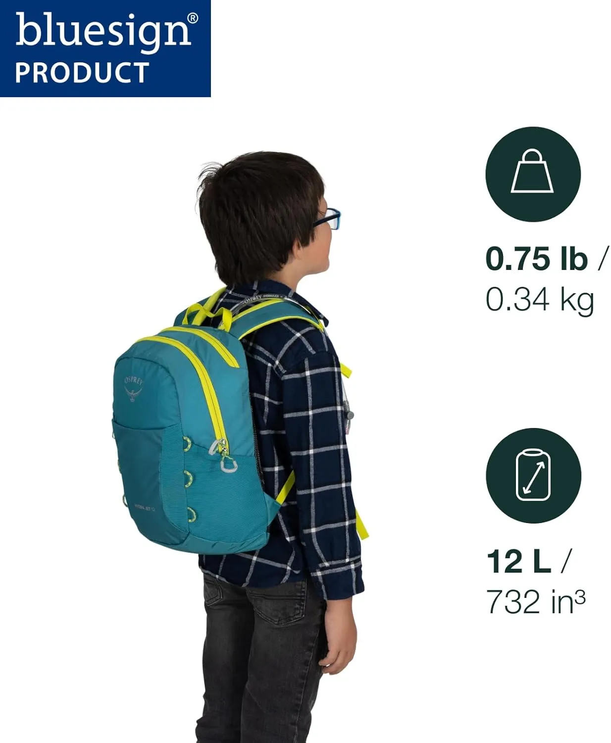 Osprey HydraJet 12L Kids' Hiking Backpack with Hydraulics Reservoir, Blue Spikemoss