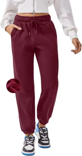 PINSPARK Womens Fleece Sweatpants Cinch Bottom Winter Sweat Pants High Waisted Joggers Pants with Pockets