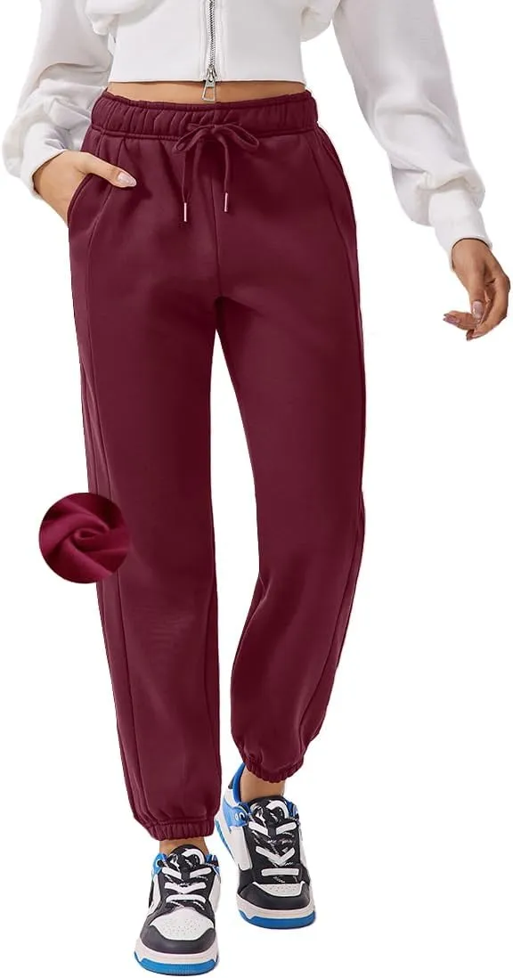 PINSPARK Womens Fleece Sweatpants Cinch Bottom Winter Sweat Pants High Waisted Joggers Pants with Pockets