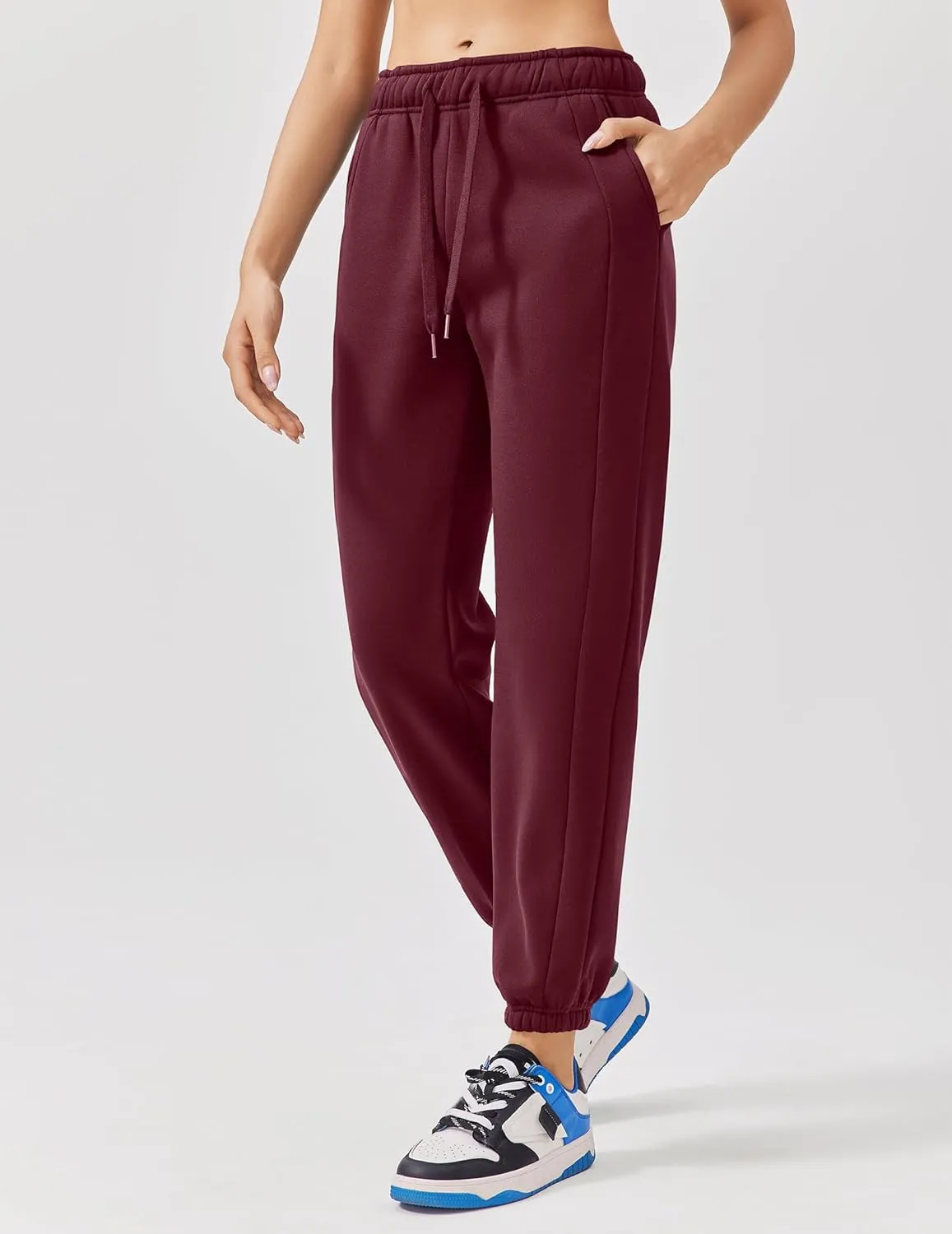 PINSPARK Womens Fleece Sweatpants Cinch Bottom Winter Sweat Pants High Waisted Joggers Pants with Pockets