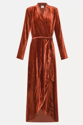 plisse velvet crossover dress