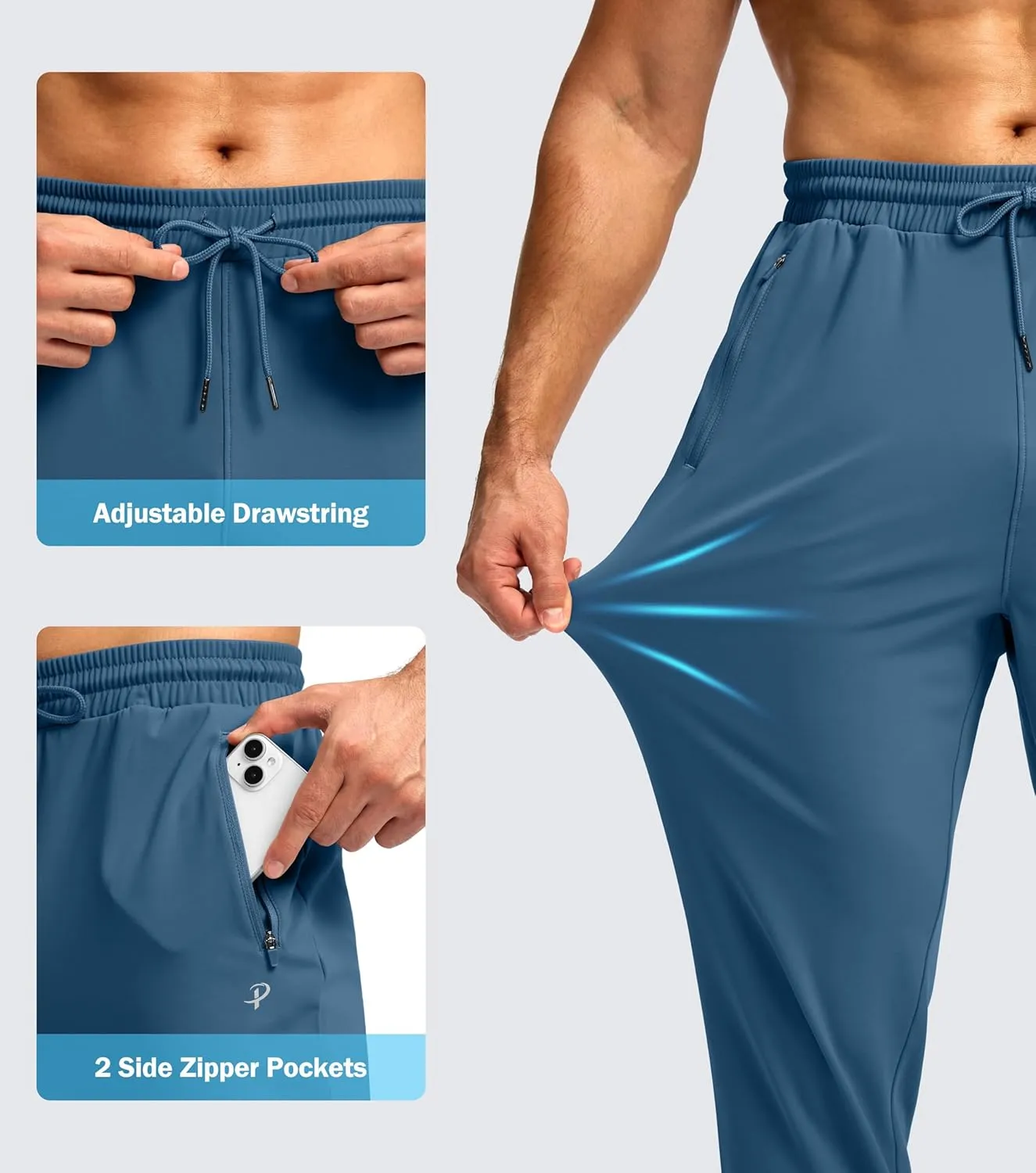 Pudolla Men's Fleece Lined Joggers Sweatpants with Zipper Pockets Winter Warm Pants for Men Running Workout Gym Athletic