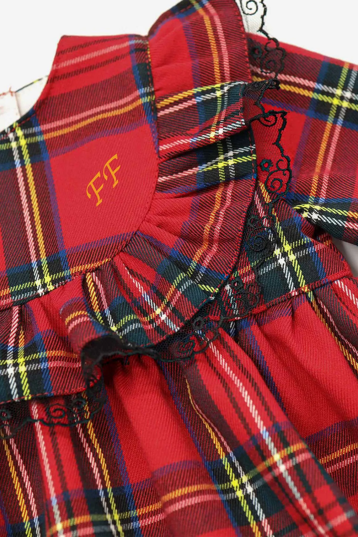Red Tartan & Black Lace Dress (4Y - 8Y)