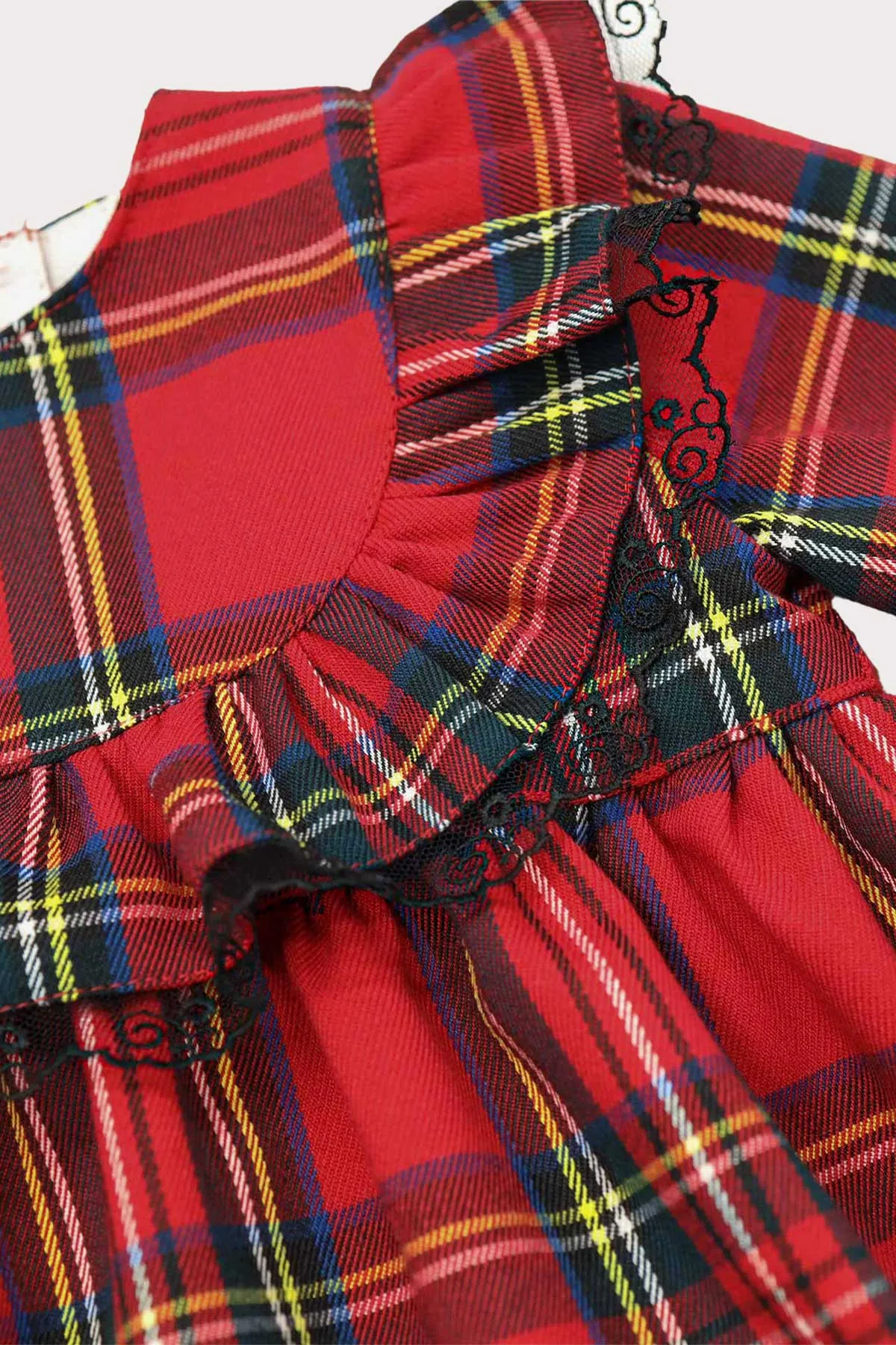 Red Tartan & Black Lace Dress (4Y - 8Y)