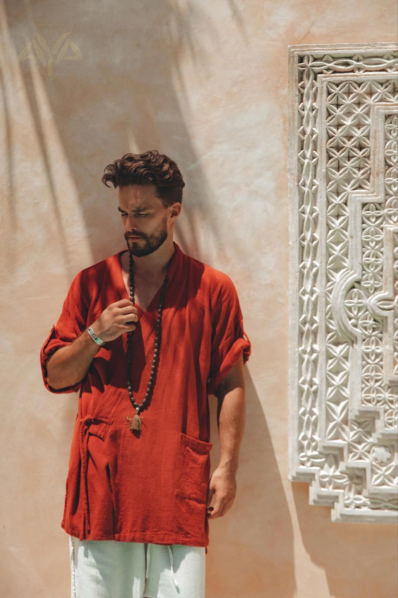 Red Tribal Kimono Robe for Men