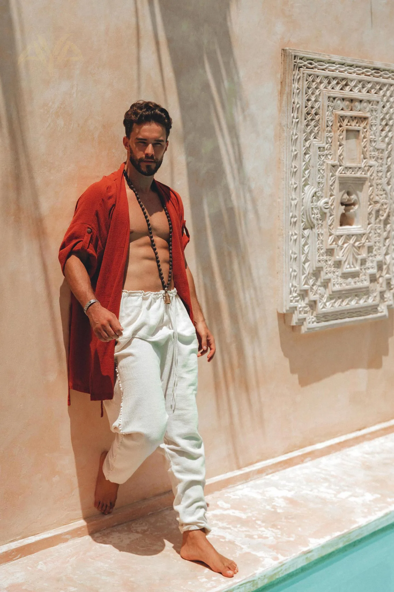 Red Tribal Kimono Robe for Men